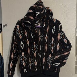 Shyanne Black Hoodie with Rust and Cream Aztec Accents